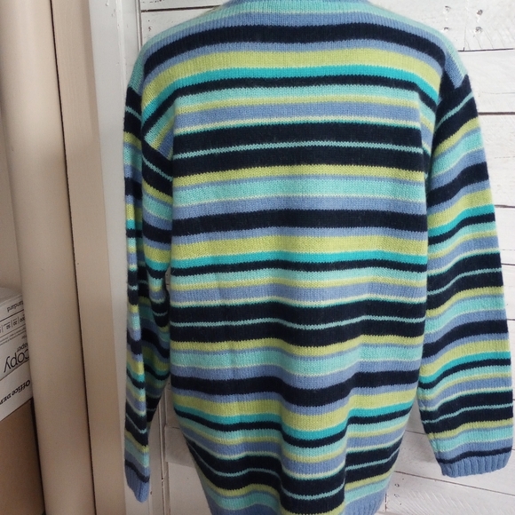 Vintage 90s Y2K Striped V Neck Sweater Size Medium 100% Wool Preppy - Picture 6 of 12